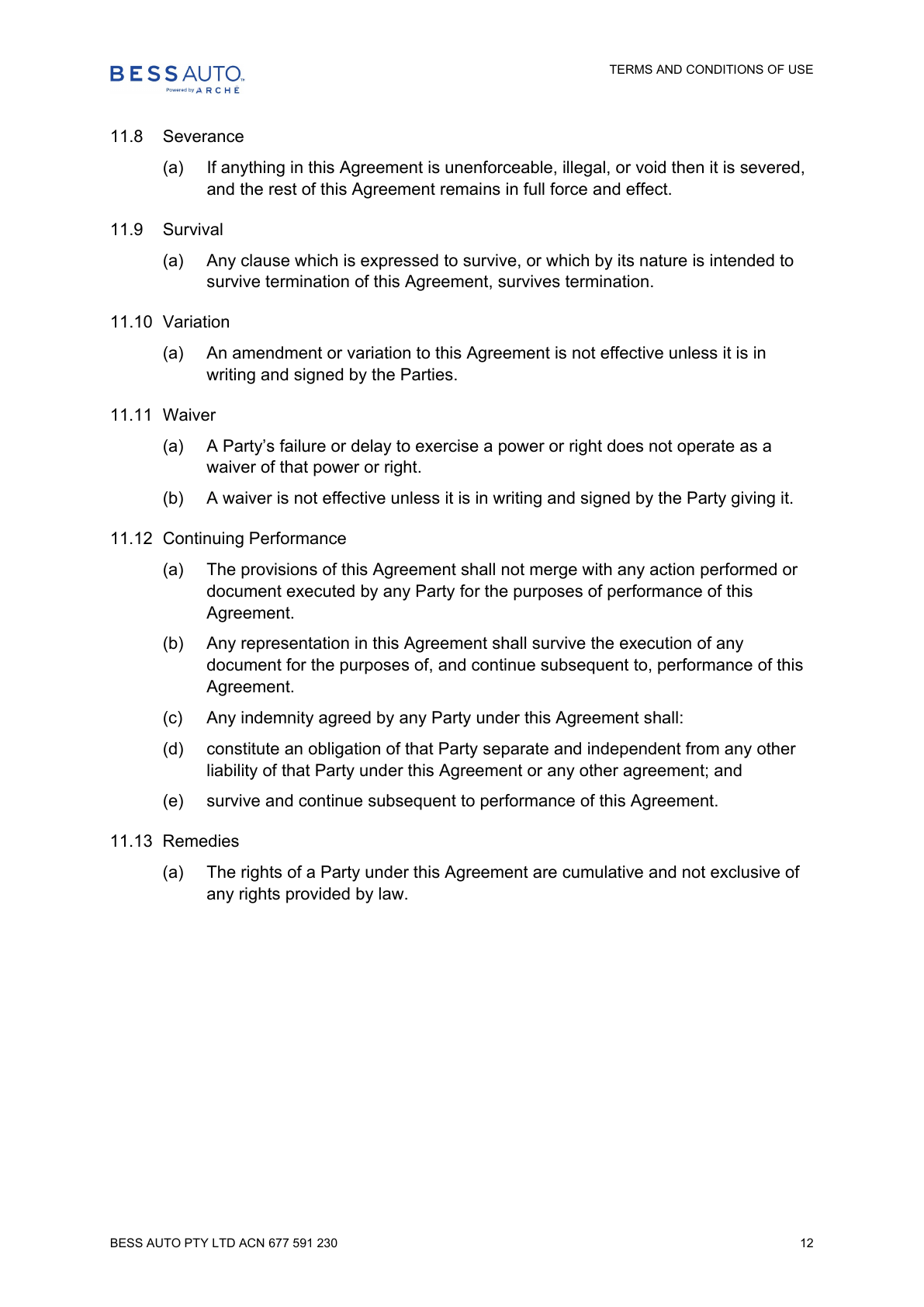 BESS Auto Terms and Conditions - page 12 of 12
